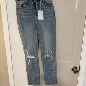 Sneak Peek Light Blue Distressed Ankle Jeans